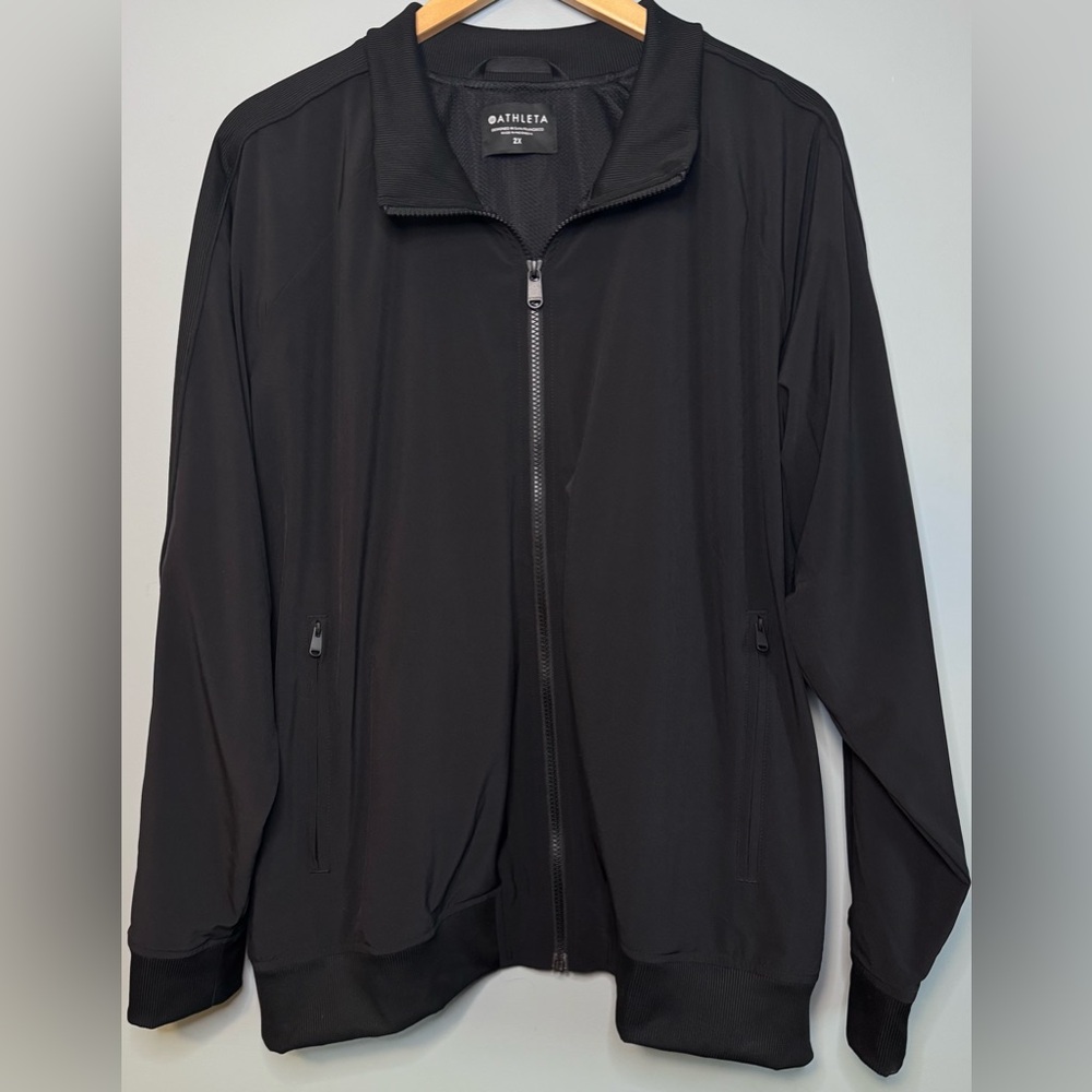 Athleta Black Full Zip Athletic Jacket 2X Rib Trim Stretch Lightweight